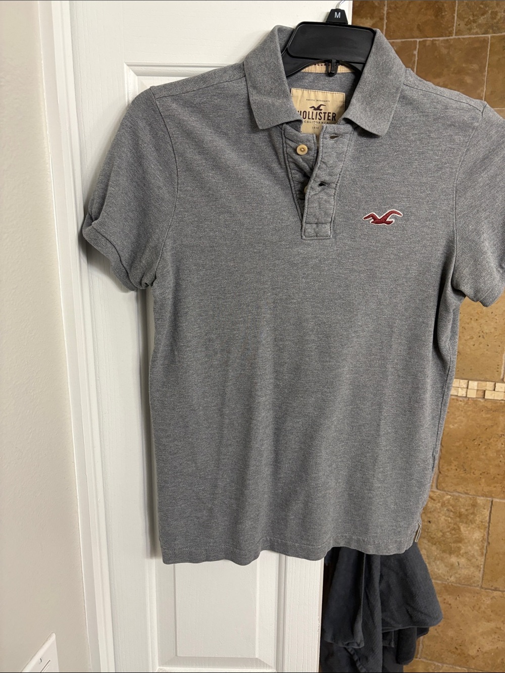Hollister Men's Heather Gray Polo with Red Logo